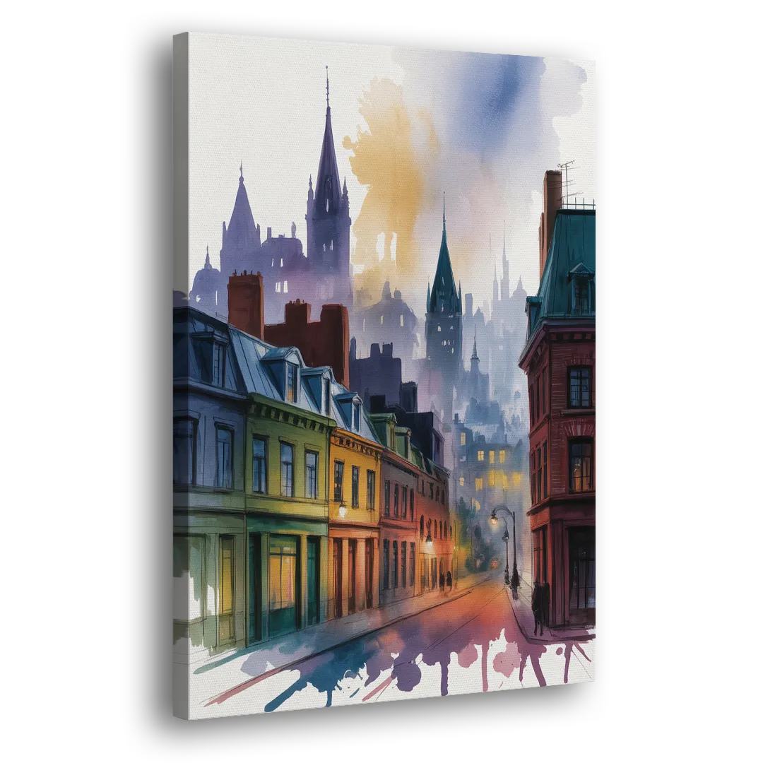 Qubec City by Night Side - Canvas Wall Art