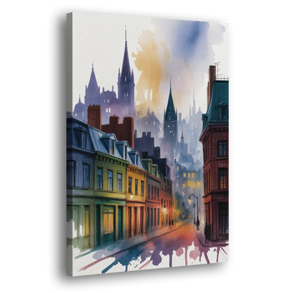 Qubec City by Night Side - Canvas Wall Art