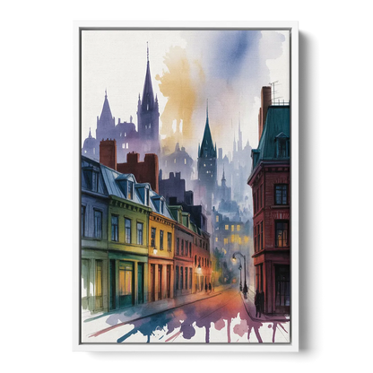 Qubec City by Night Front - White Canvas Wall Art