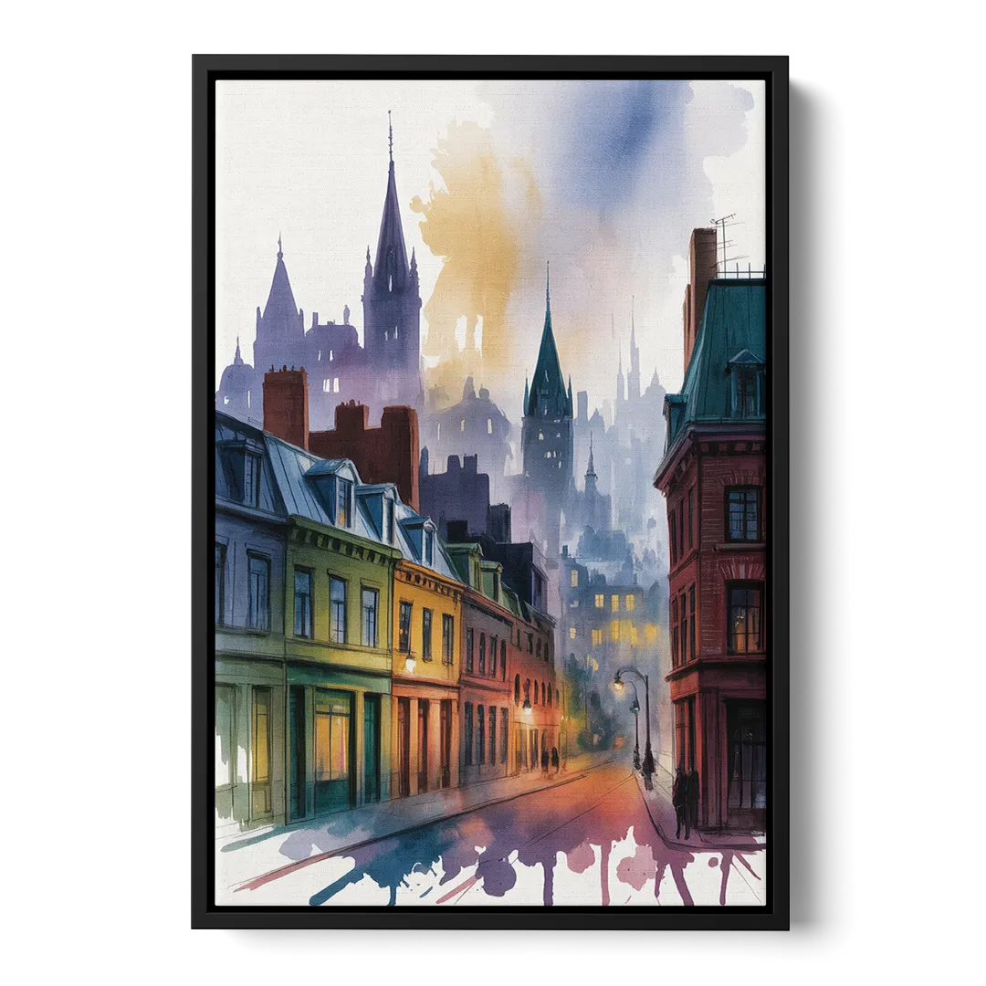 Qubec City by Night Front - Black Canvas Wall Art