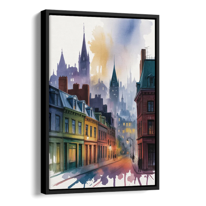 Qubec City by Night Side - Black Canvas Wall Art