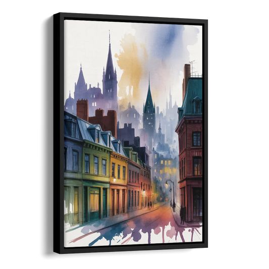 Qubec City by Night Side - Black Canvas Wall Art