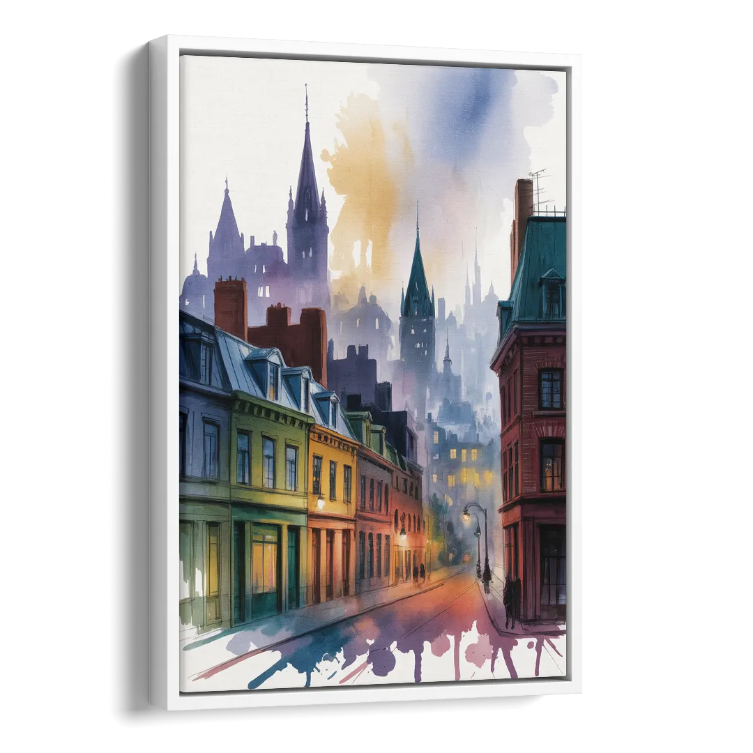Qubec City by Night Side - White Canvas Wall Art