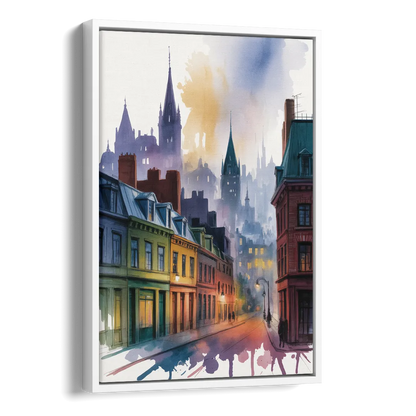 Qubec City by Night Side - White Canvas Wall Art
