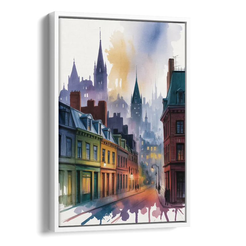 Qubec City by Night Side - White Canvas Wall Art