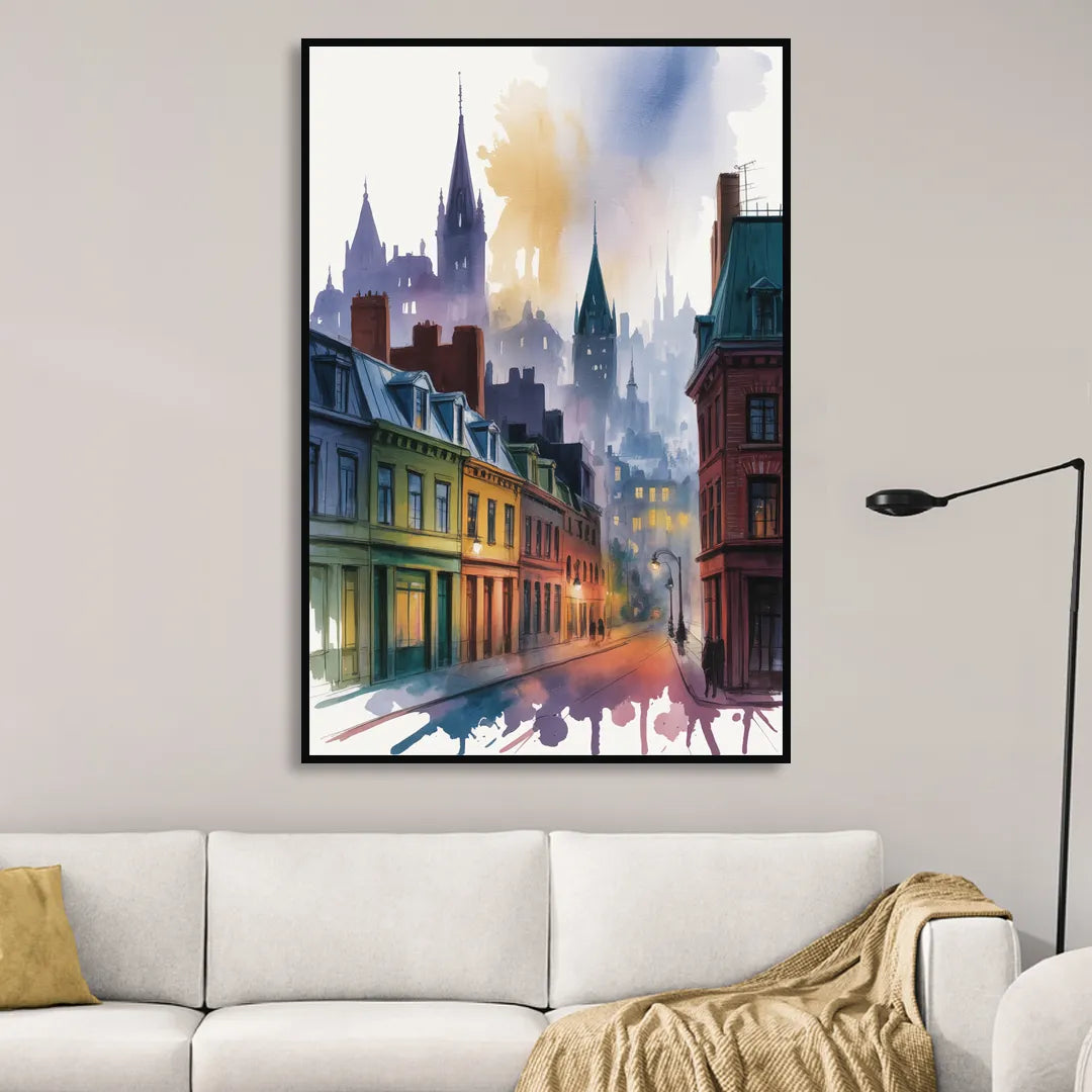 Qubec City by Night Sitting Room - Black Canvas Wall Art