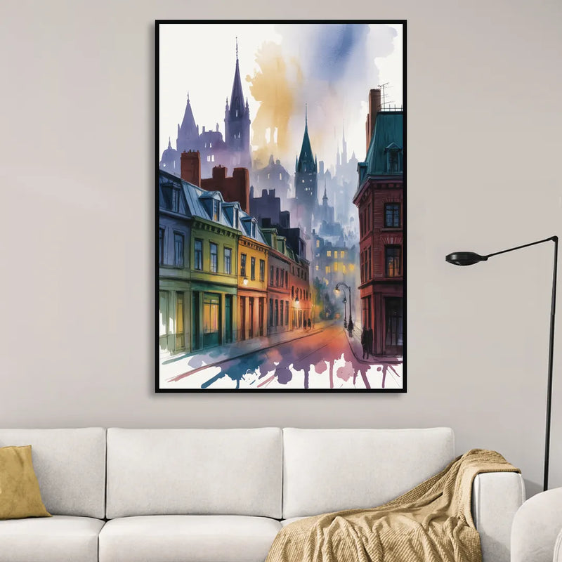 Qubec City by Night Sitting Room - Black Canvas Wall Art