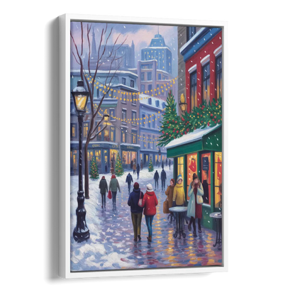 Quebec City Christmas Lights Side - White Canvas Wall Art