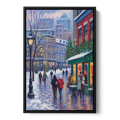 Quebec City Christmas Lights Front - Black Canvas Wall Art