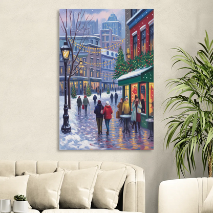 Quebec City Christmas Lights Sitting Room - Canvas Wall Art