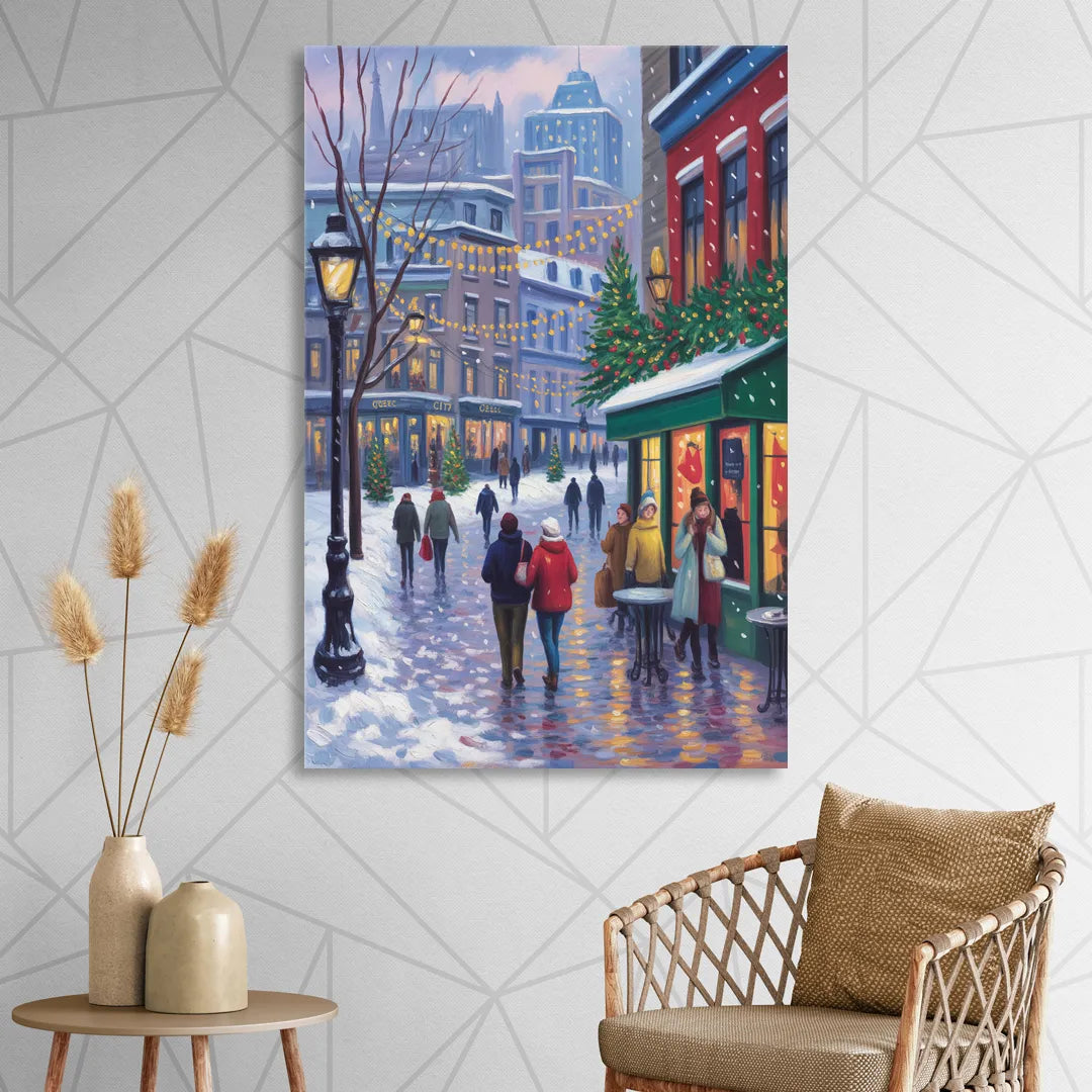 Quebec City Christmas Lights Living Room - Canvas Wall Art