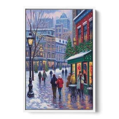 Quebec City Christmas Lights Front - White Canvas Wall Art