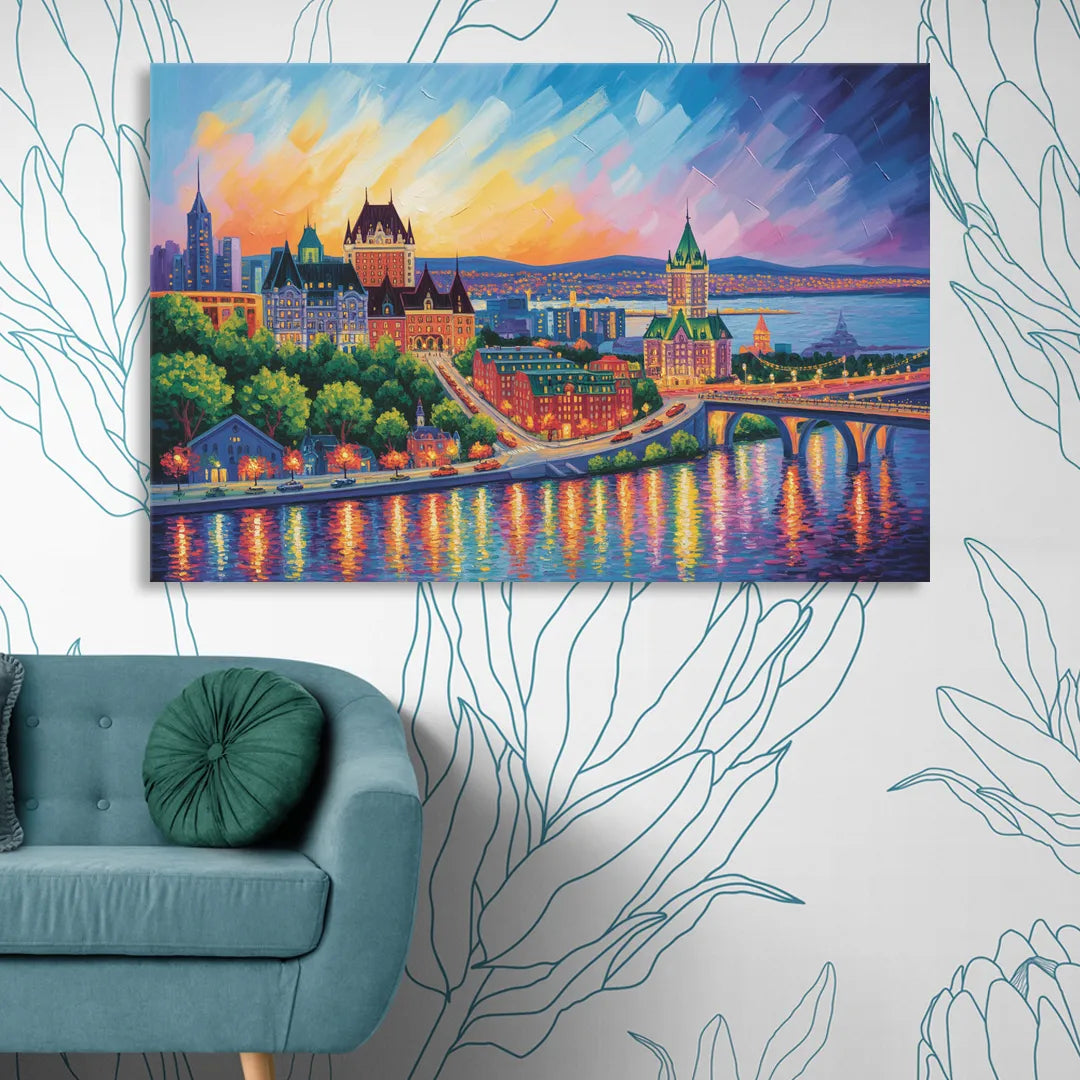 Quebec City Cityscape Sitting Room - Canvas Wall Art