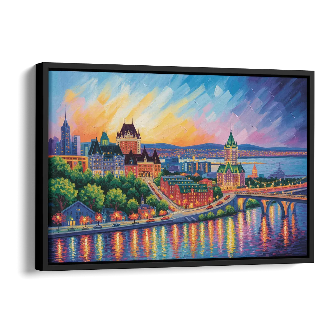 Quebec City Cityscape Side - Black Canvas Wall Art