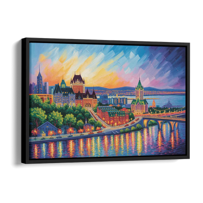 Quebec City Cityscape Side - Black Canvas Wall Art