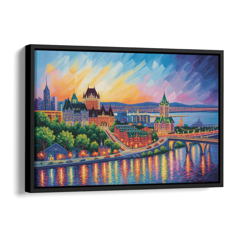 Quebec City Cityscape Side - Black Canvas Wall Art
