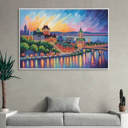 Quebec City Cityscape Living Room - White Canvas Wall Art