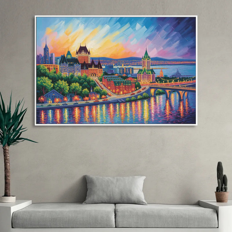 Quebec City Cityscape Living Room - White Canvas Wall Art