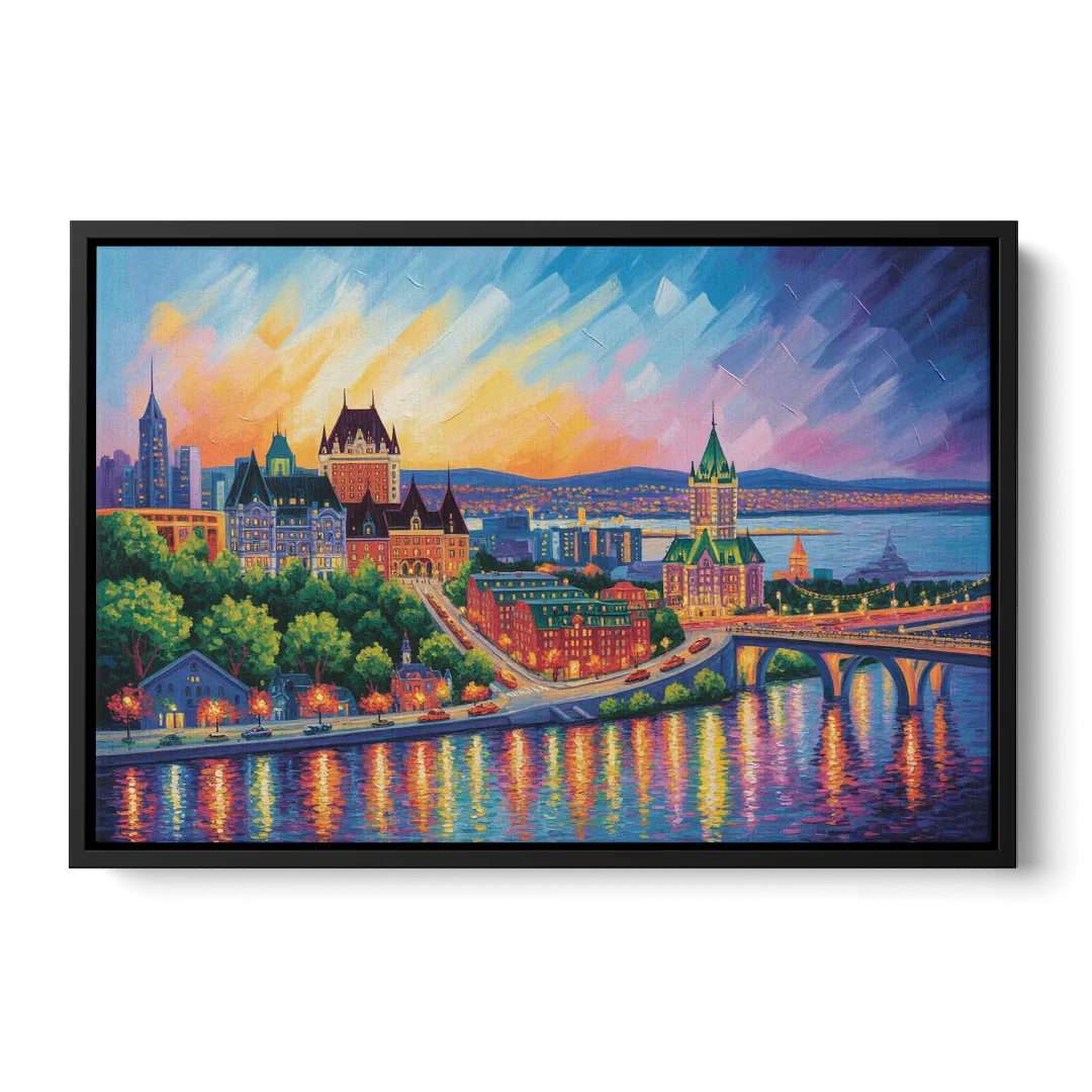 Quebec City Cityscape Front - Black Canvas Wall Art