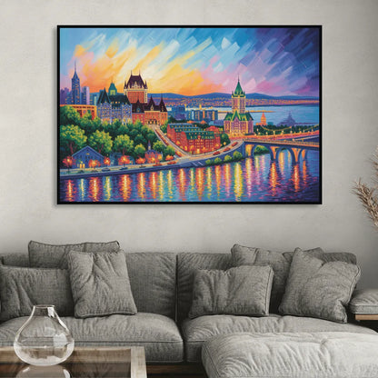 Quebec City Cityscape Sitting Room - Black Canvas Wall Art