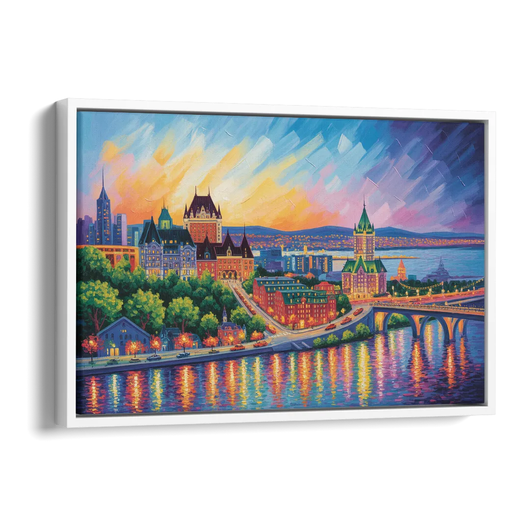 Quebec City Cityscape Side - White Canvas Wall Art