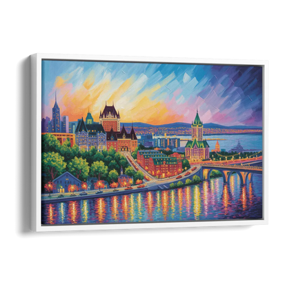 Quebec City Cityscape Side - White Canvas Wall Art