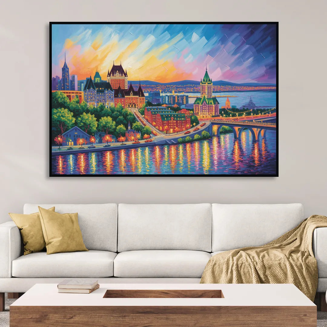 Quebec City Cityscape Living Room - Black Canvas Wall Art