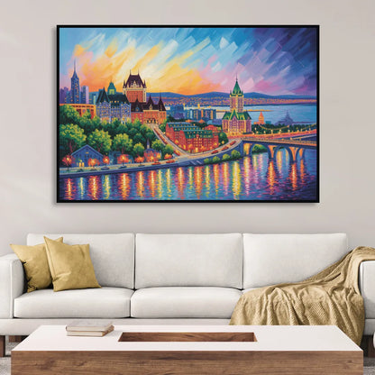 Quebec City Cityscape Living Room - Black Canvas Wall Art