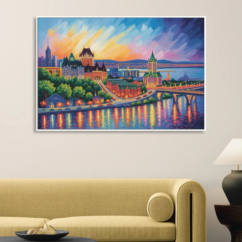 Quebec City Cityscape Sitting Room - White Canvas Wall Art