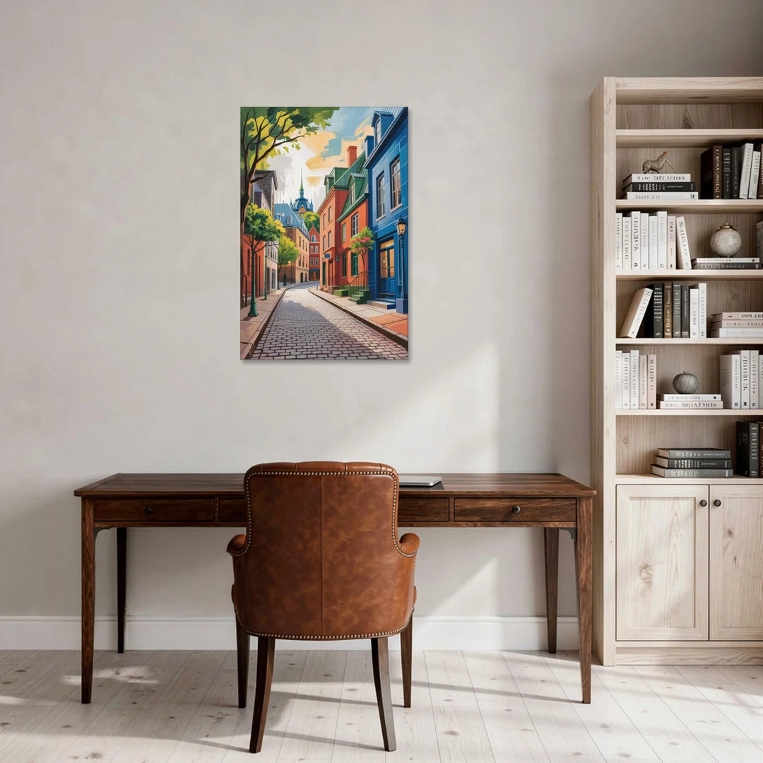 Quebec City Cobblestone Road - Canvas Wall Art - Office - 24x36