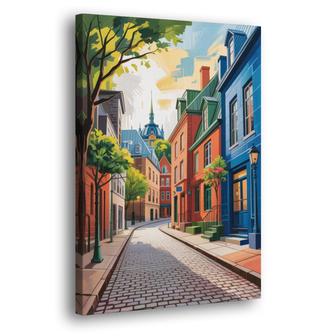 Quebec City Cobblestone Road - Canvas Wall Art - Side