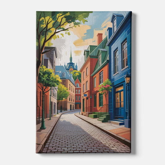 Quebec City Cobblestone Road - Canvas Wall Art