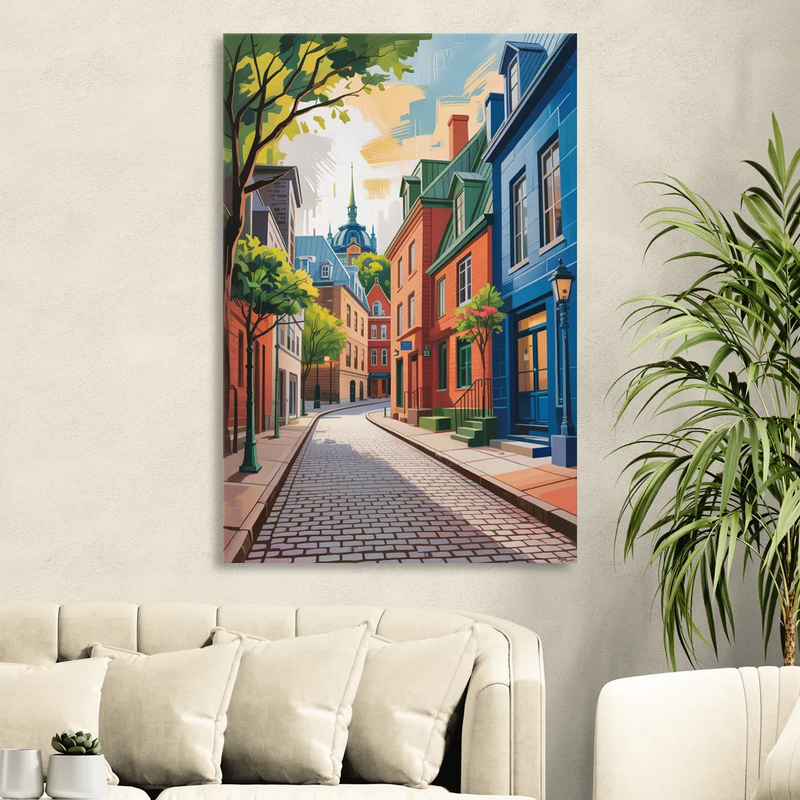 Quebec City Cobblestone Road Living Room - Canvas Wall Art