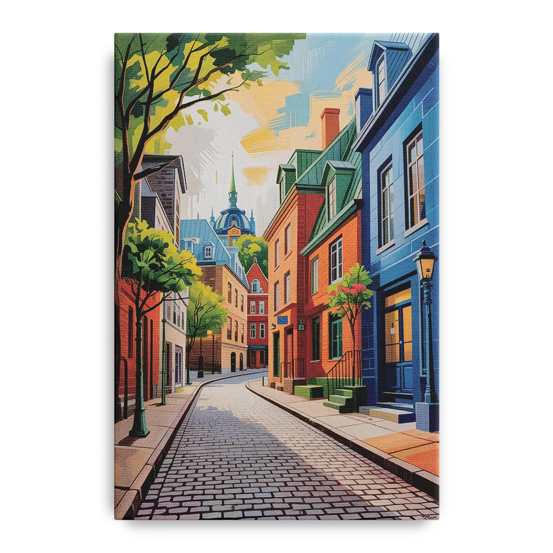 Quebec City Cobblestone Road Front - Canvas Wall Art