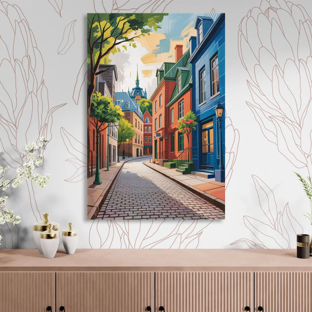 Quebec City Cobblestone Road Sitting Room - Canvas Wall Art
