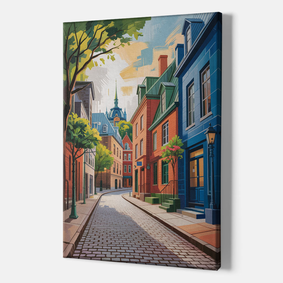 Quebec City Cobblestone Road - Canvas Print Art Sides