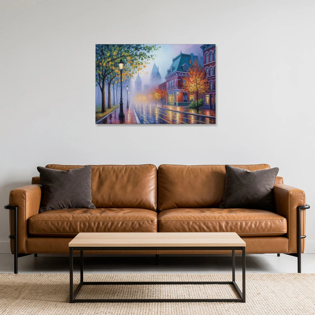 Quebec City Foggy Morning - Canvas Wall Art - Sofa - 36x24