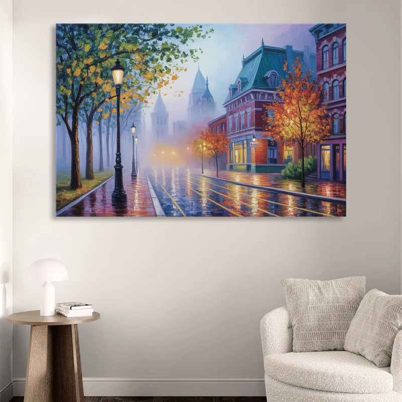 Quebec City Foggy Morning Sitting Room - Canvas Wall Art