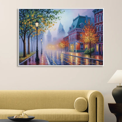 Quebec City Foggy Morning Living Room - White Canvas Wall Art