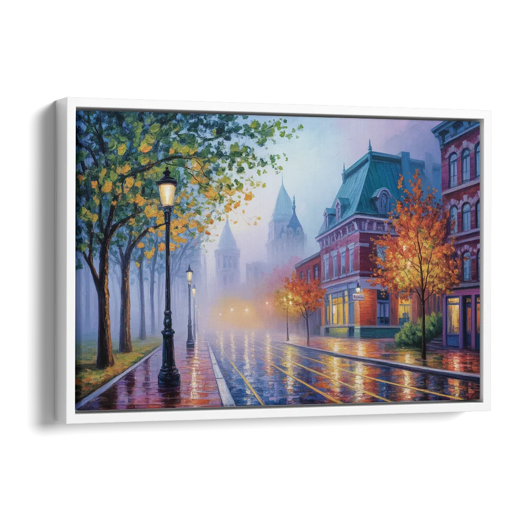 Quebec City Foggy Morning Side - White Canvas Wall Art