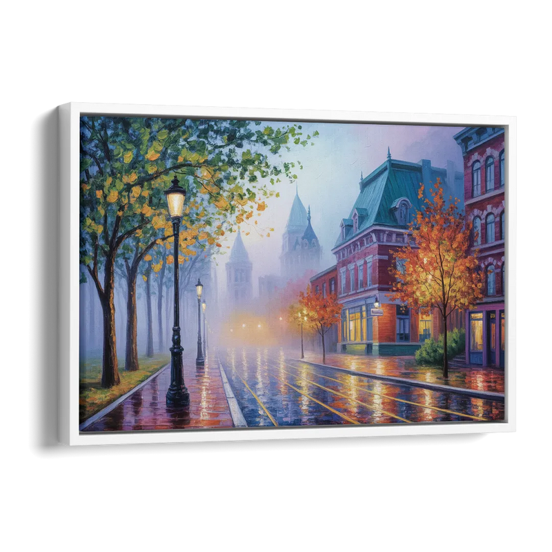 Quebec City Foggy Morning Side - White Canvas Wall Art