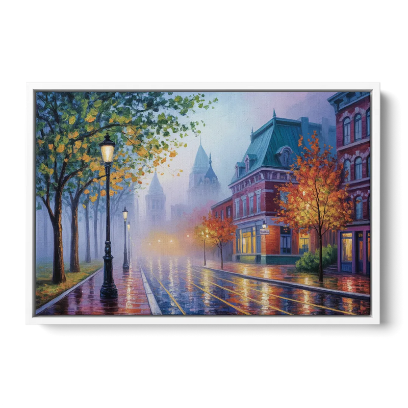 Quebec City Foggy Morning Front - White Canvas Wall Art
