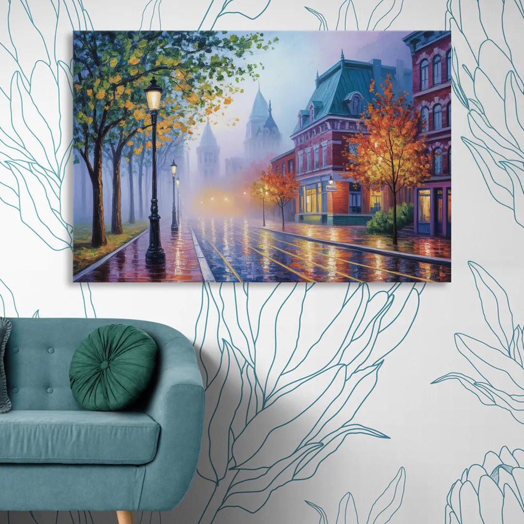 Quebec City Foggy Morning Living Room - Canvas Wall Art