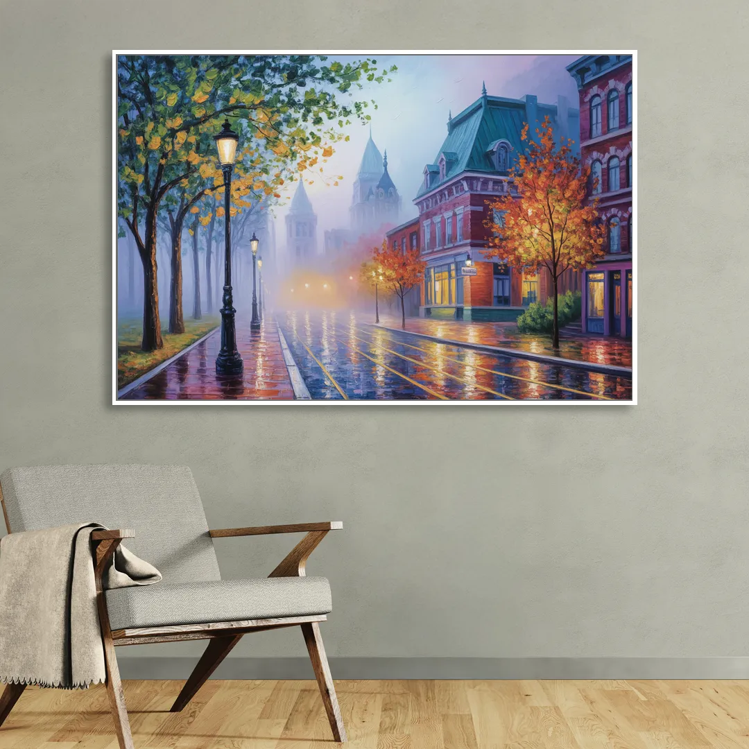 Quebec City Foggy Morning Sitting Room - White Canvas Wall Art