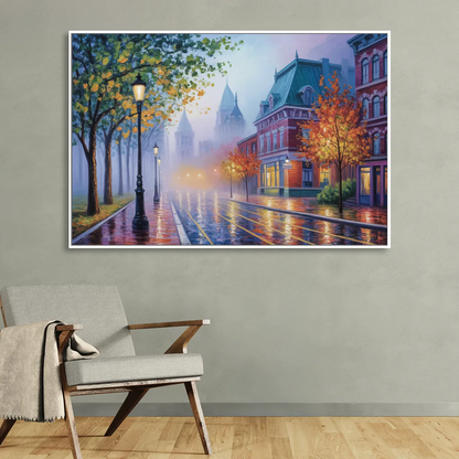 Quebec City Foggy Morning Sitting Room - White Canvas Wall Art