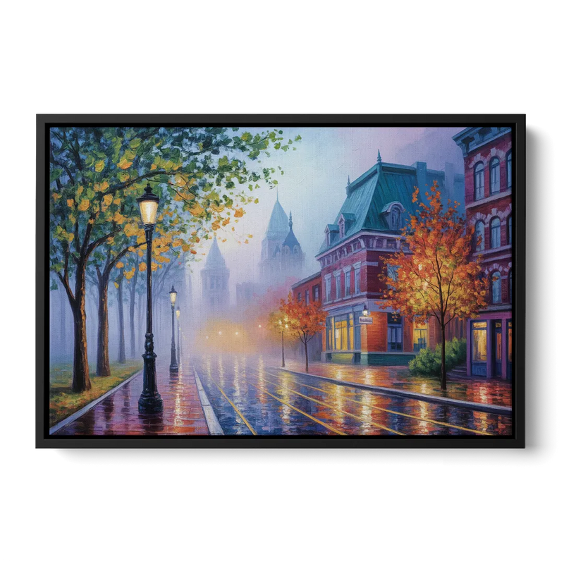 Quebec City Foggy Morning Front - Black Canvas Wall Art