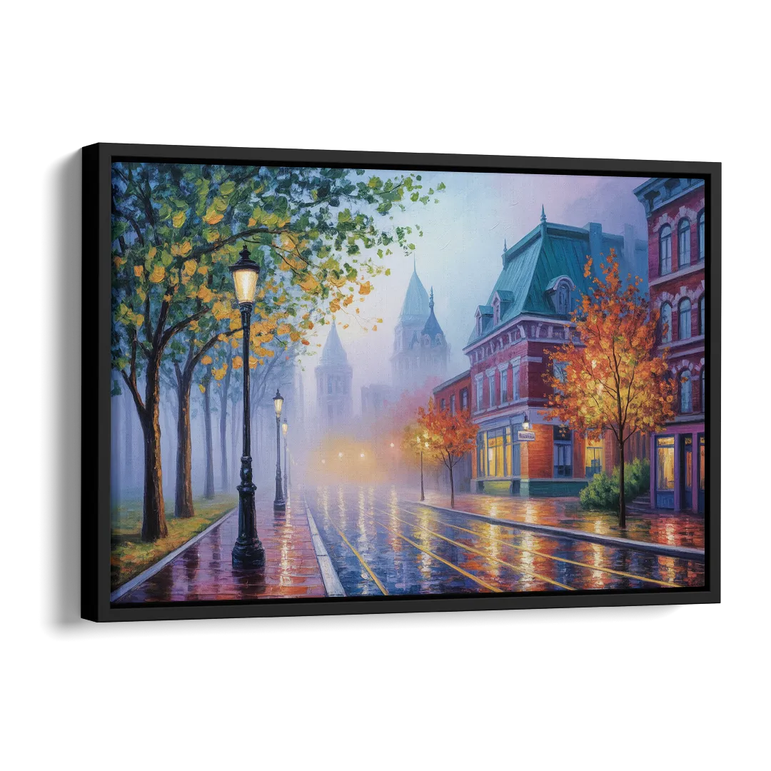 Quebec City Foggy Morning Side - Black Canvas Wall Art