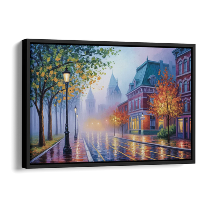 Quebec City Foggy Morning Side - Black Canvas Wall Art