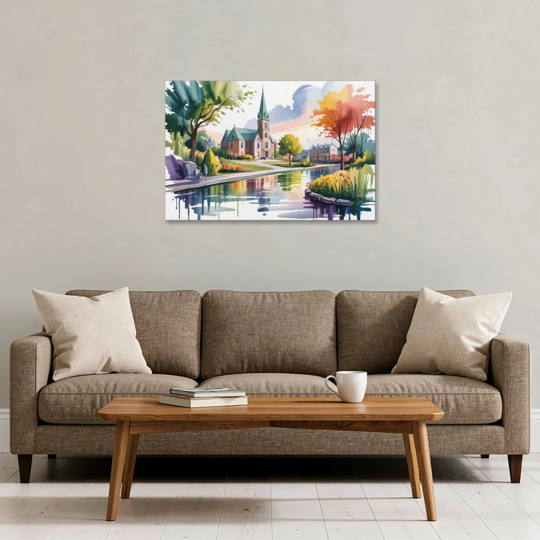 Quebec City Historic Churches - Canvas Wall Art - Sofa - 36x24