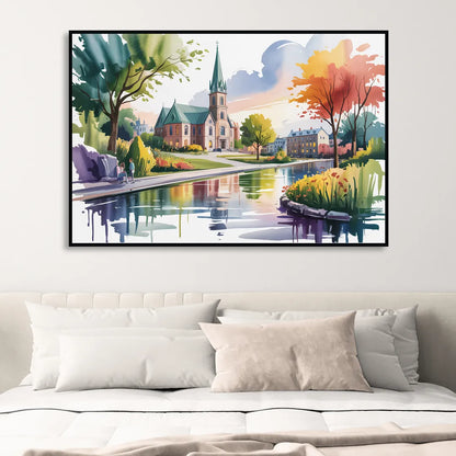 Quebec City Historic Churches Sitting Room - Black Canvas Wall Art